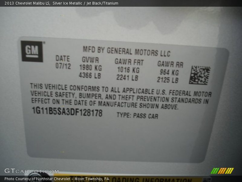 Silver Ice Metallic / Jet Black/Titanium 2013 Chevrolet Malibu LS