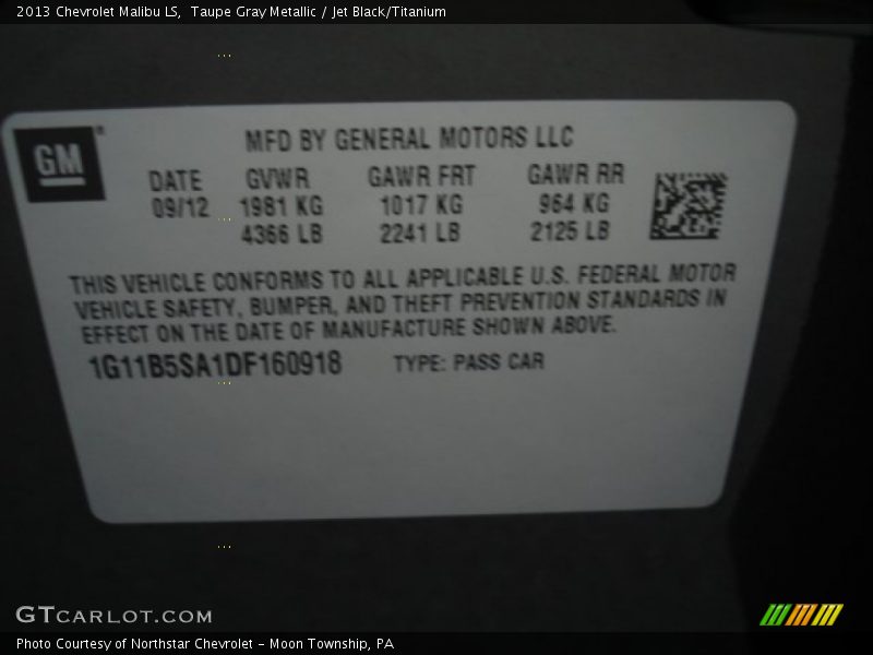 Taupe Gray Metallic / Jet Black/Titanium 2013 Chevrolet Malibu LS