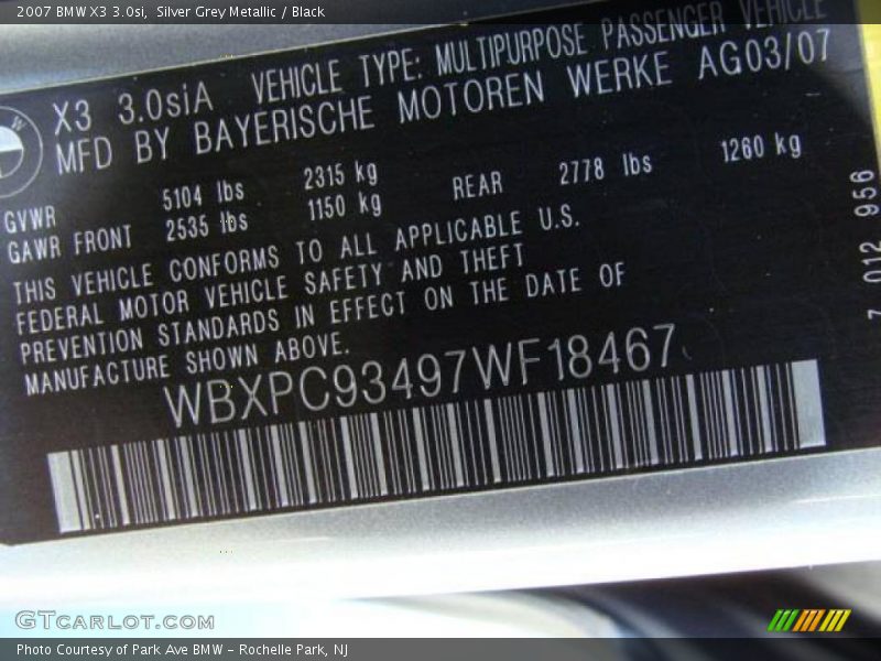 Silver Grey Metallic / Black 2007 BMW X3 3.0si