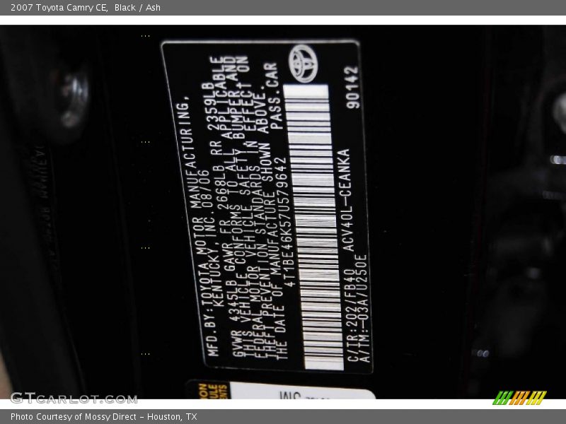 Black / Ash 2007 Toyota Camry CE