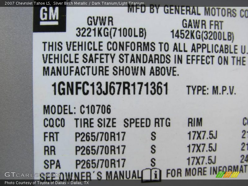 Silver Birch Metallic / Dark Titanium/Light Titanium 2007 Chevrolet Tahoe LS