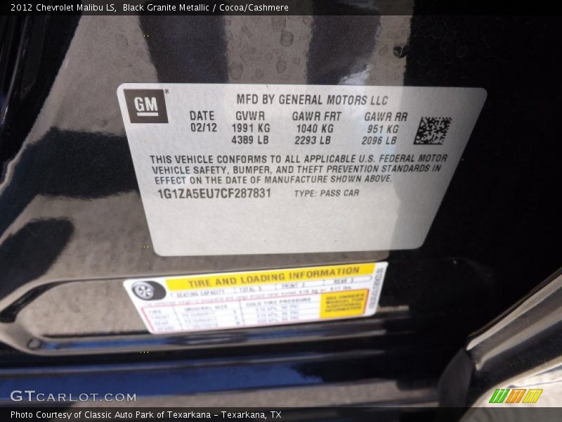 Black Granite Metallic / Cocoa/Cashmere 2012 Chevrolet Malibu LS