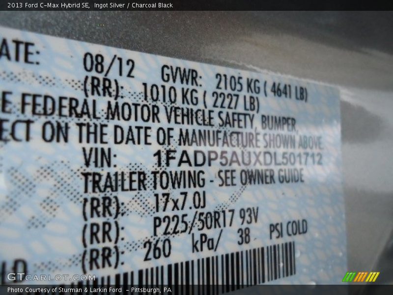 Ingot Silver / Charcoal Black 2013 Ford C-Max Hybrid SE