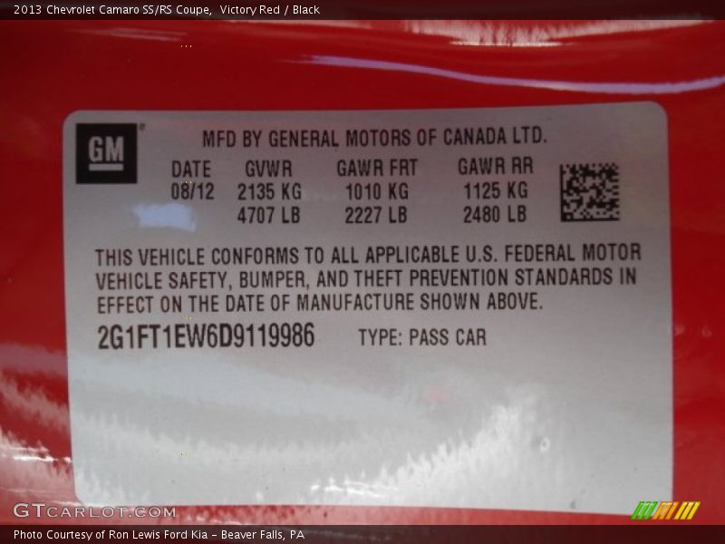 Victory Red / Black 2013 Chevrolet Camaro SS/RS Coupe