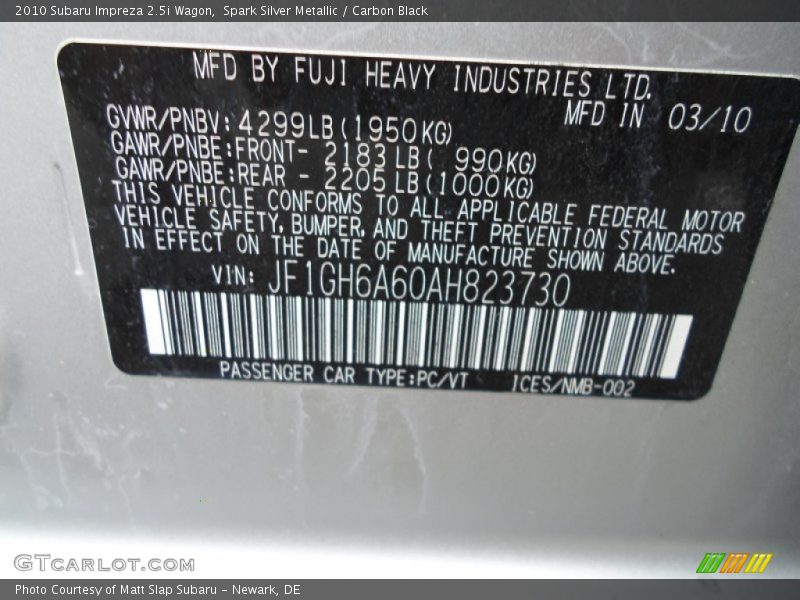 Spark Silver Metallic / Carbon Black 2010 Subaru Impreza 2.5i Wagon