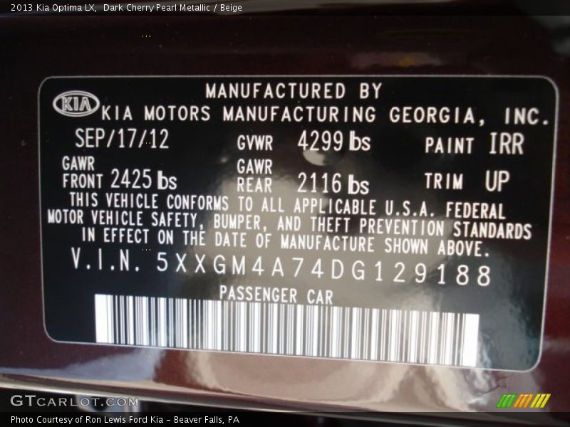 Dark Cherry Pearl Metallic / Beige 2013 Kia Optima LX