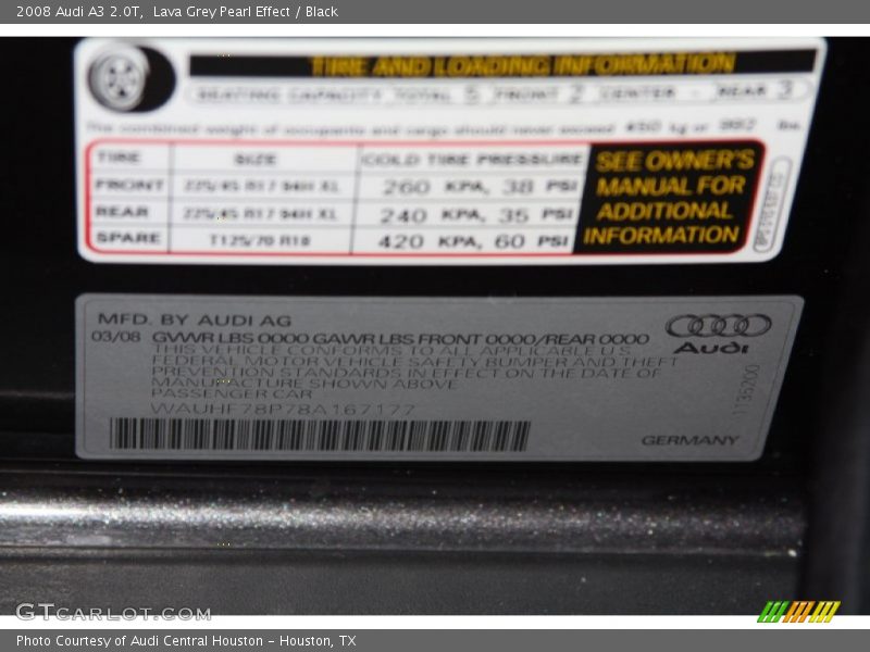 Lava Grey Pearl Effect / Black 2008 Audi A3 2.0T
