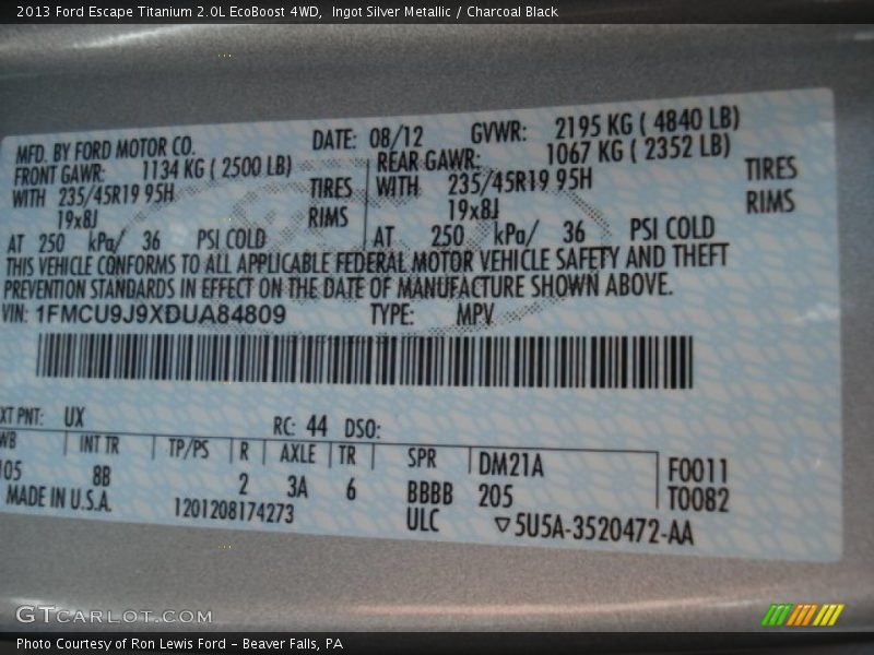 Ingot Silver Metallic / Charcoal Black 2013 Ford Escape Titanium 2.0L EcoBoost 4WD
