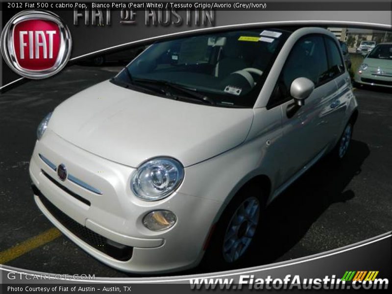 Bianco Perla (Pearl White) / Tessuto Grigio/Avorio (Grey/Ivory) 2012 Fiat 500 c cabrio Pop