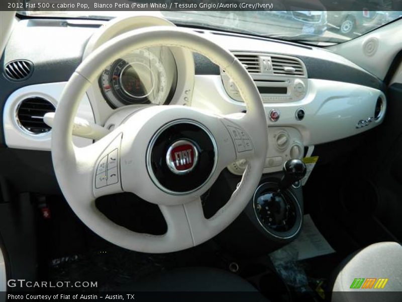 Bianco Perla (Pearl White) / Tessuto Grigio/Avorio (Grey/Ivory) 2012 Fiat 500 c cabrio Pop