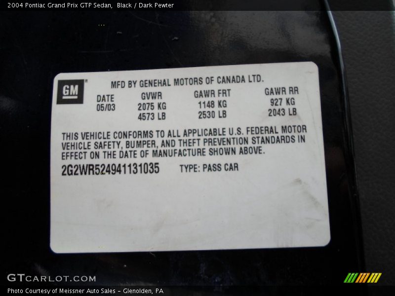 Black / Dark Pewter 2004 Pontiac Grand Prix GTP Sedan