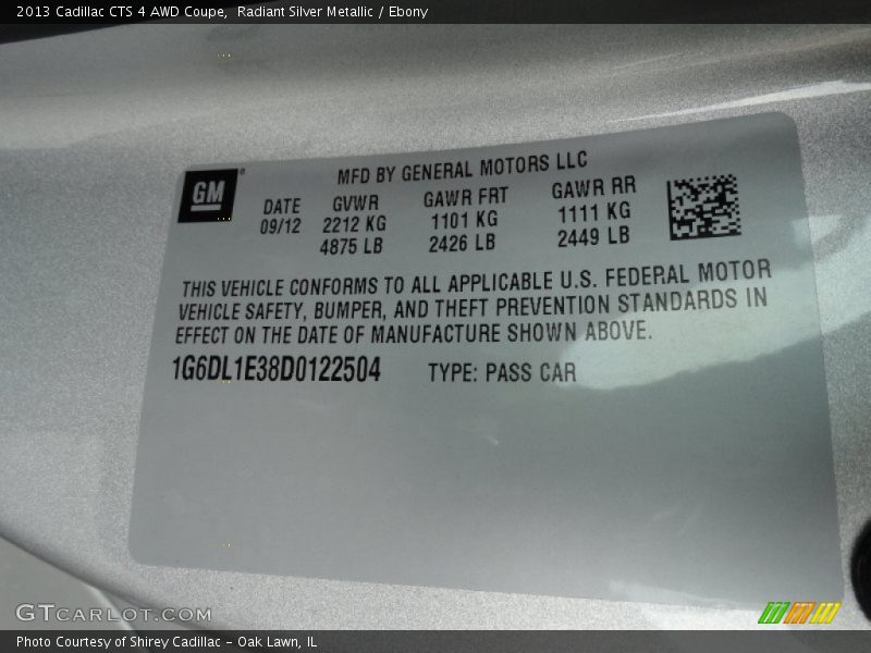 Radiant Silver Metallic / Ebony 2013 Cadillac CTS 4 AWD Coupe