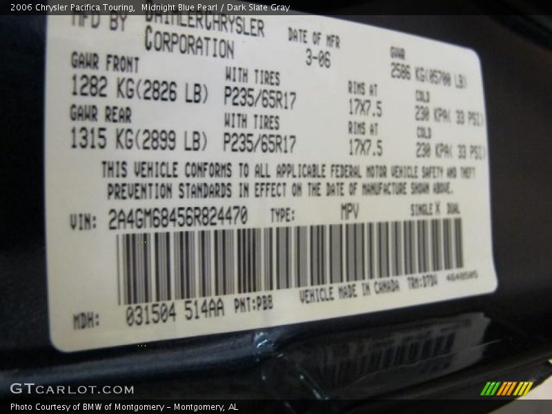 Midnight Blue Pearl / Dark Slate Gray 2006 Chrysler Pacifica Touring
