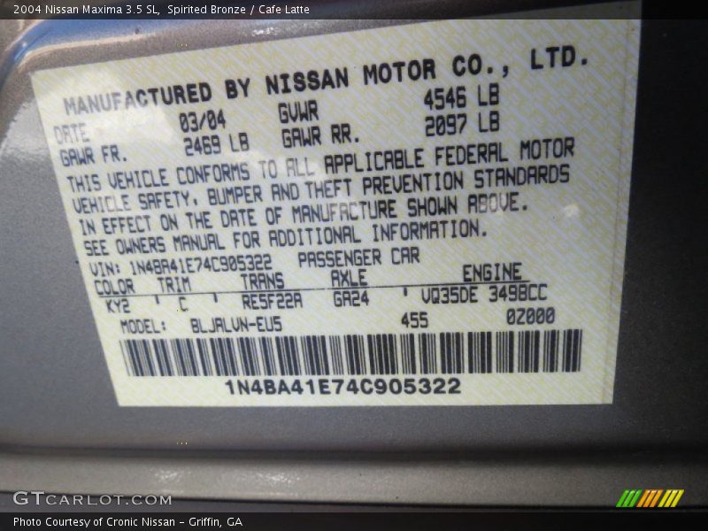 Spirited Bronze / Cafe Latte 2004 Nissan Maxima 3.5 SL