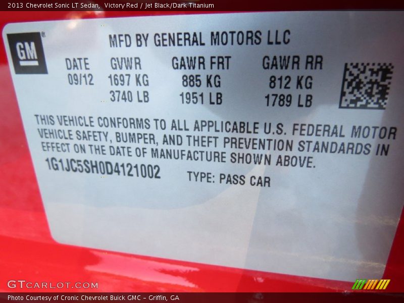 Victory Red / Jet Black/Dark Titanium 2013 Chevrolet Sonic LT Sedan