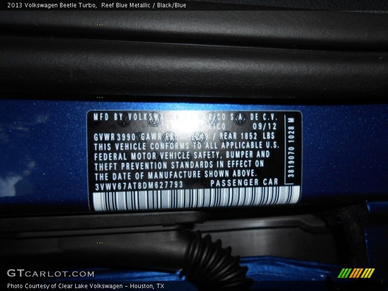 Reef Blue Metallic / Black/Blue 2013 Volkswagen Beetle Turbo