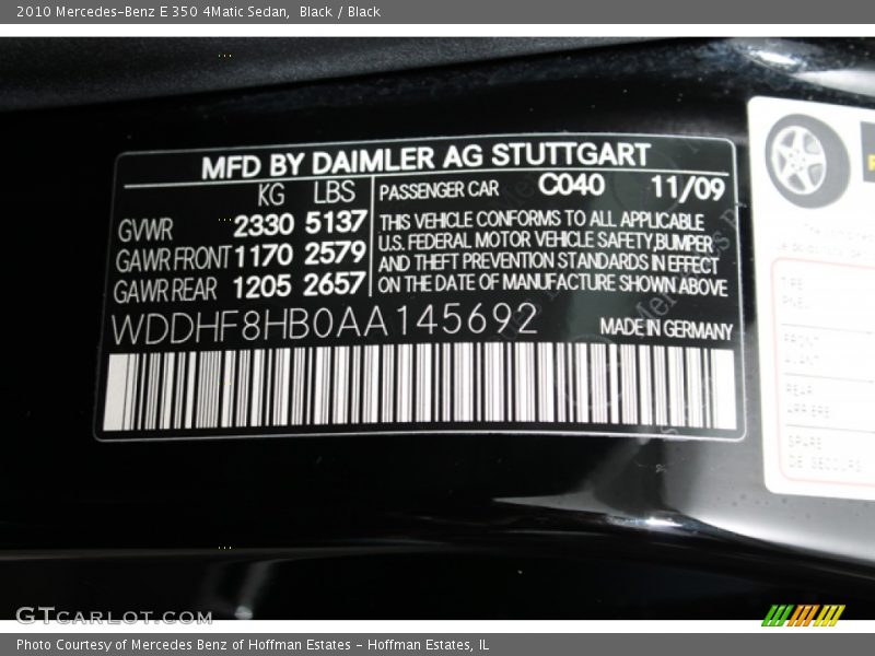 Black / Black 2010 Mercedes-Benz E 350 4Matic Sedan