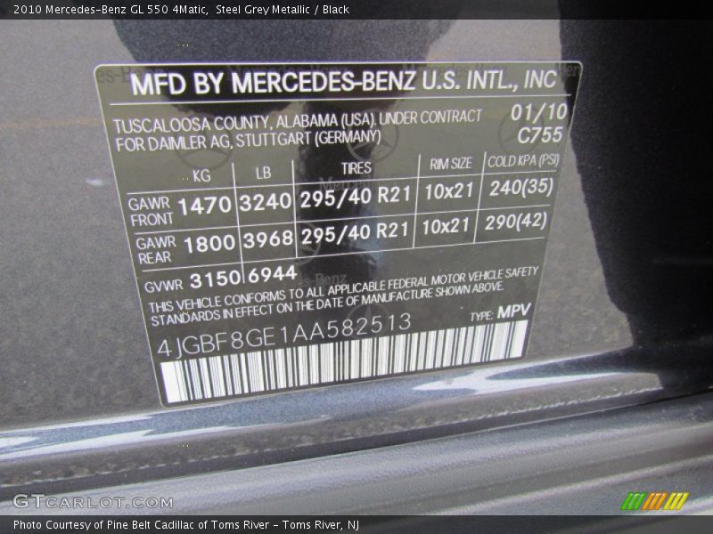 Steel Grey Metallic / Black 2010 Mercedes-Benz GL 550 4Matic