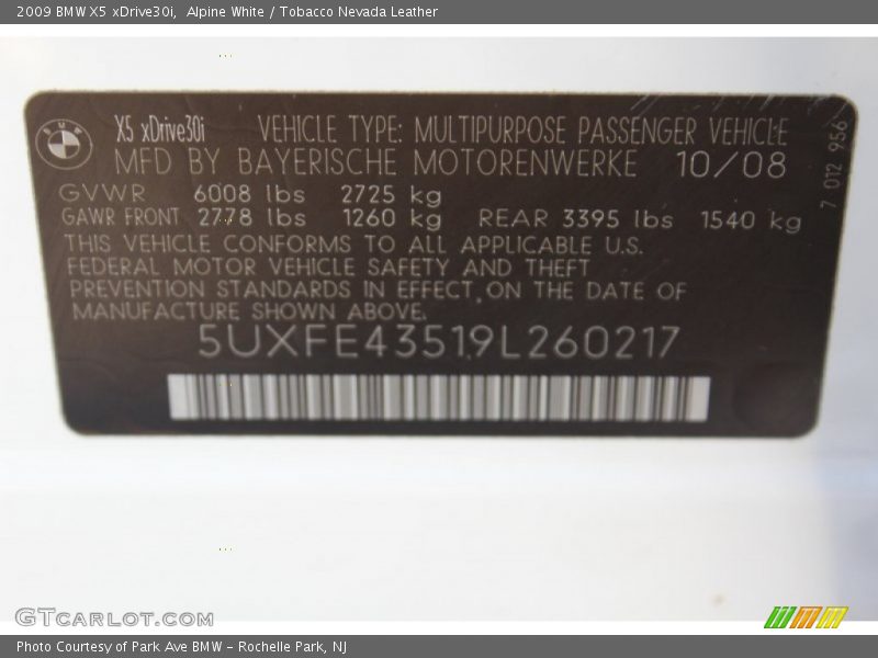 Alpine White / Tobacco Nevada Leather 2009 BMW X5 xDrive30i