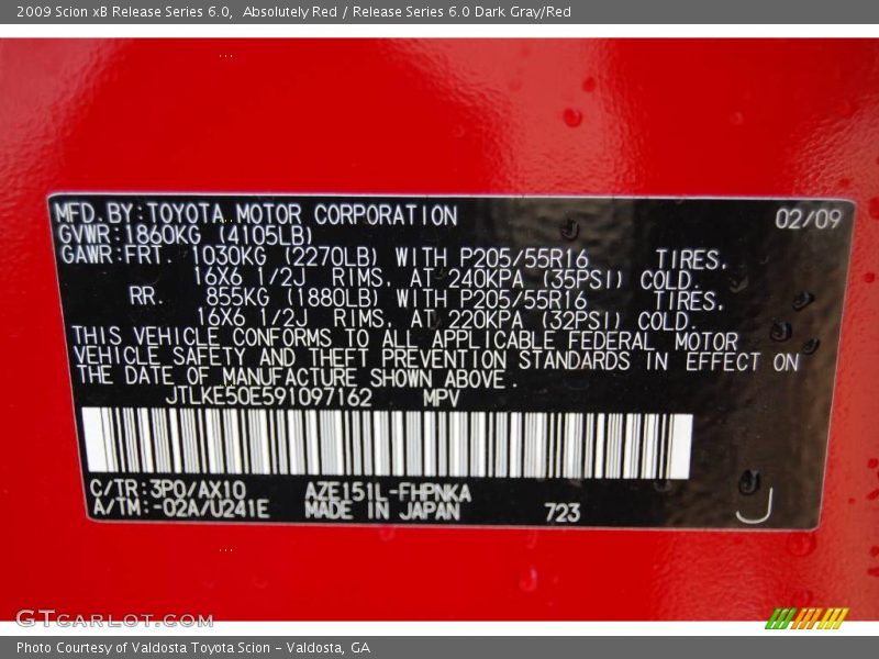 Absolutely Red / Release Series 6.0 Dark Gray/Red 2009 Scion xB Release Series 6.0