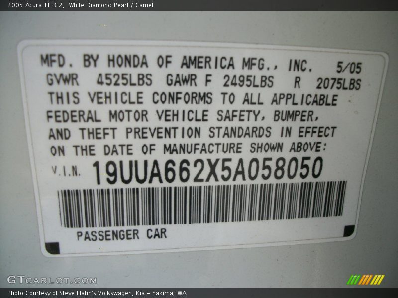 White Diamond Pearl / Camel 2005 Acura TL 3.2