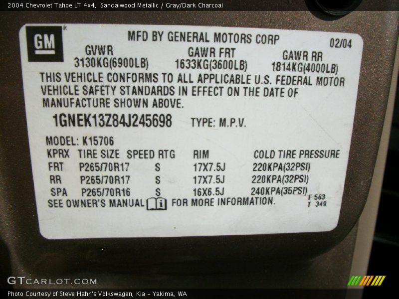 Sandalwood Metallic / Gray/Dark Charcoal 2004 Chevrolet Tahoe LT 4x4