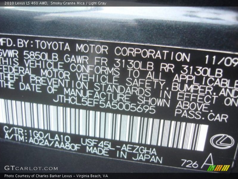 Smoky Granite Mica / Light Gray 2010 Lexus LS 460 AWD
