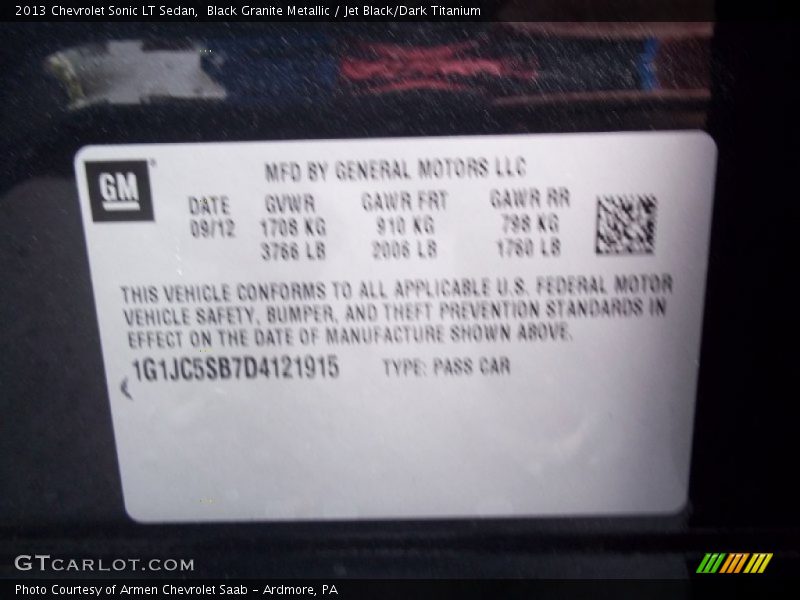 Black Granite Metallic / Jet Black/Dark Titanium 2013 Chevrolet Sonic LT Sedan