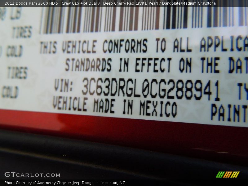 Deep Cherry Red Crystal Pearl / Dark Slate/Medium Graystone 2012 Dodge Ram 3500 HD ST Crew Cab 4x4 Dually