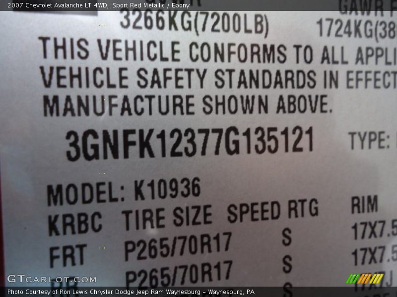 Sport Red Metallic / Ebony 2007 Chevrolet Avalanche LT 4WD