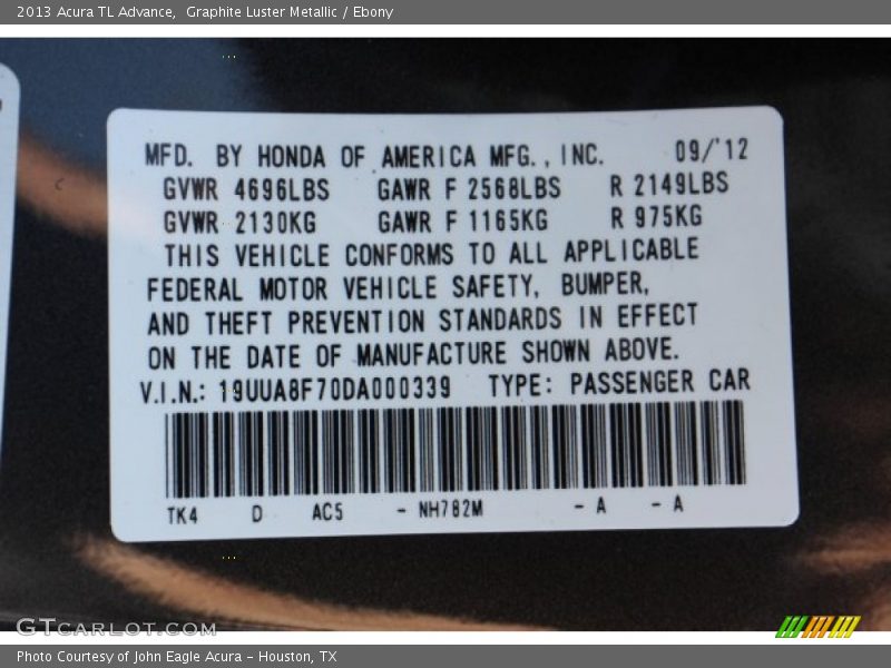 NH782M - 2013 Acura TL Advance