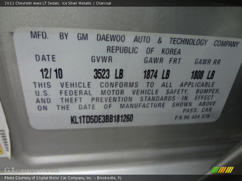 Ice Silver Metallic / Charcoal 2011 Chevrolet Aveo LT Sedan