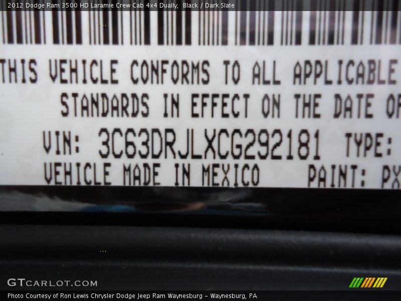 Black / Dark Slate 2012 Dodge Ram 3500 HD Laramie Crew Cab 4x4 Dually