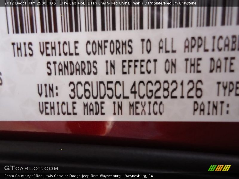 Deep Cherry Red Crystal Pearl / Dark Slate/Medium Graystone 2012 Dodge Ram 2500 HD ST Crew Cab 4x4