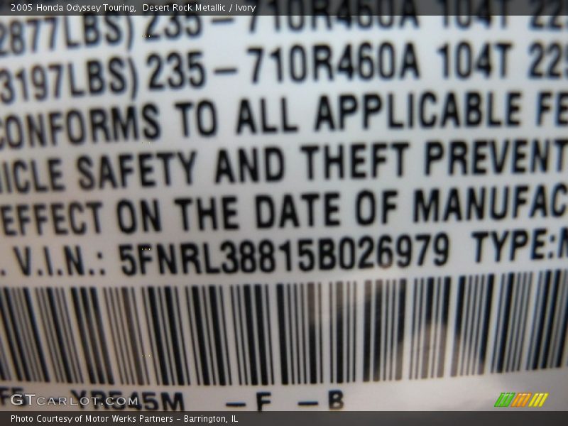 Desert Rock Metallic / Ivory 2005 Honda Odyssey Touring