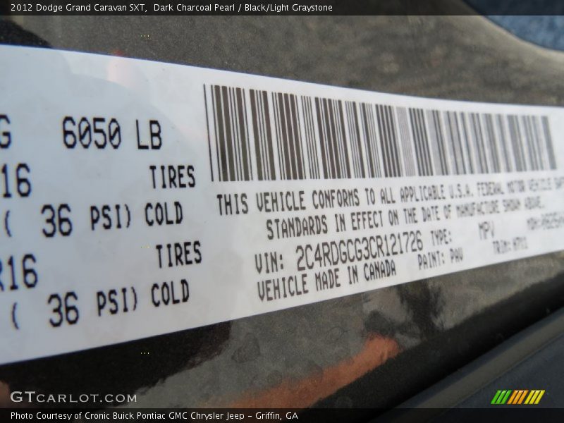 Dark Charcoal Pearl / Black/Light Graystone 2012 Dodge Grand Caravan SXT