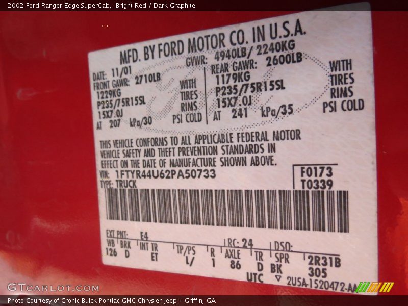 Bright Red / Dark Graphite 2002 Ford Ranger Edge SuperCab