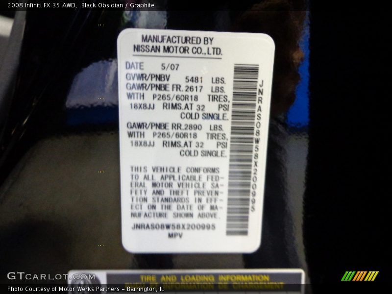 Black Obsidian / Graphite 2008 Infiniti FX 35 AWD