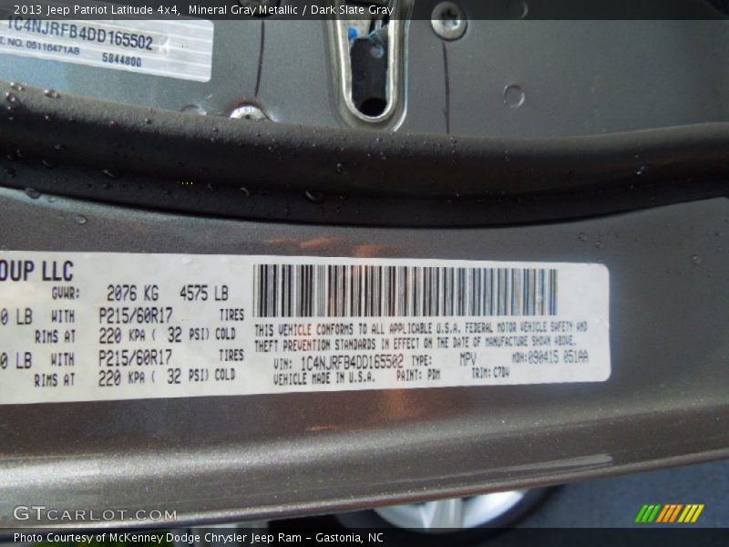 Mineral Gray Metallic / Dark Slate Gray 2013 Jeep Patriot Latitude 4x4