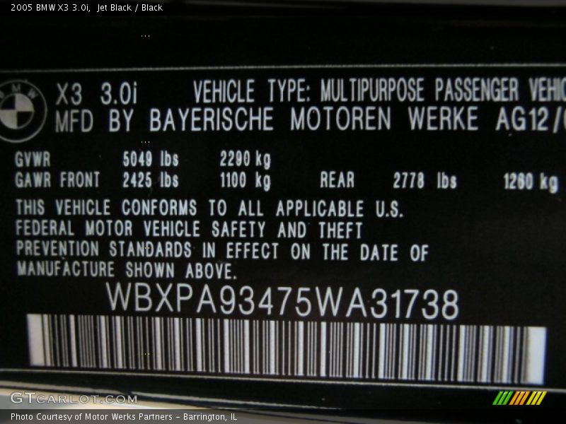 Jet Black / Black 2005 BMW X3 3.0i
