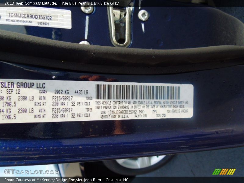 True Blue Pearl / Dark Slate Gray 2013 Jeep Compass Latitude