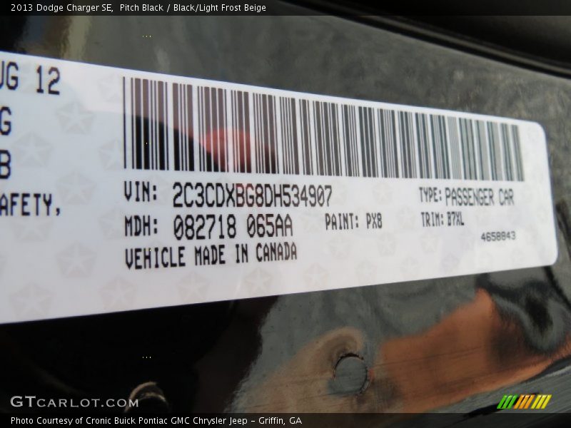 Pitch Black / Black/Light Frost Beige 2013 Dodge Charger SE