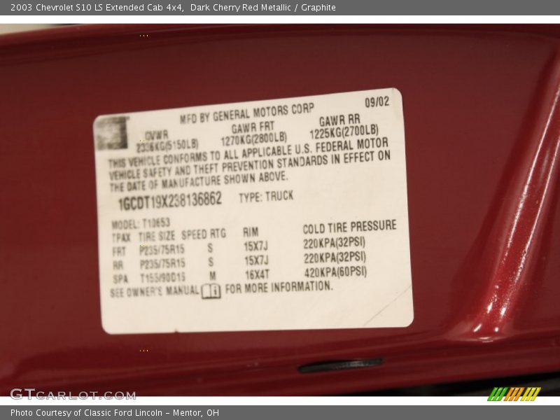 Dark Cherry Red Metallic / Graphite 2003 Chevrolet S10 LS Extended Cab 4x4