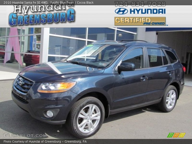 Pacific Blue Pearl / Cocoa Black 2010 Hyundai Santa Fe SE 4WD