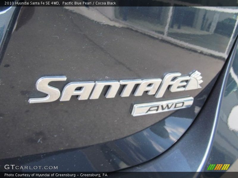 Pacific Blue Pearl / Cocoa Black 2010 Hyundai Santa Fe SE 4WD