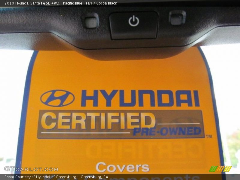 Pacific Blue Pearl / Cocoa Black 2010 Hyundai Santa Fe SE 4WD