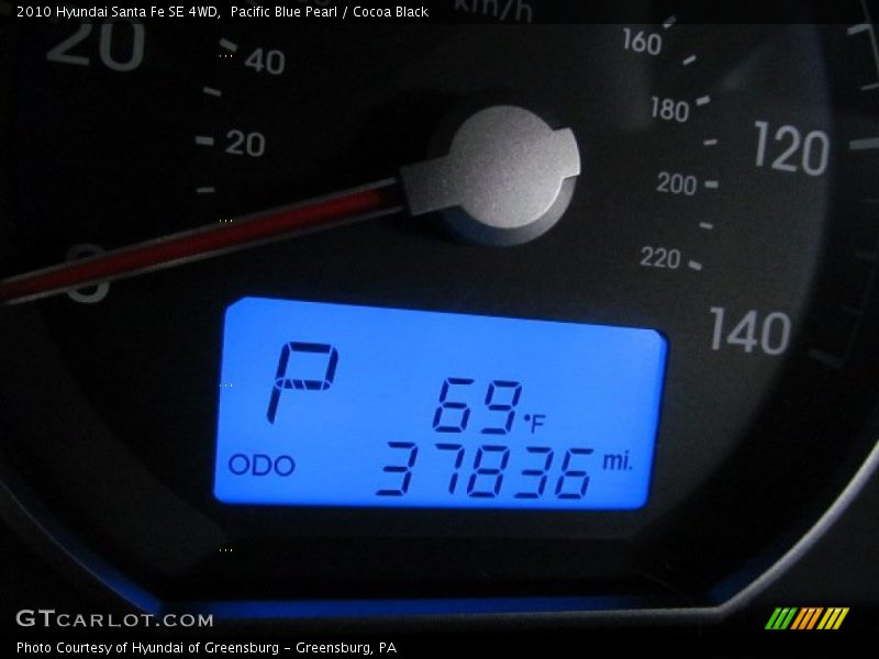 Pacific Blue Pearl / Cocoa Black 2010 Hyundai Santa Fe SE 4WD