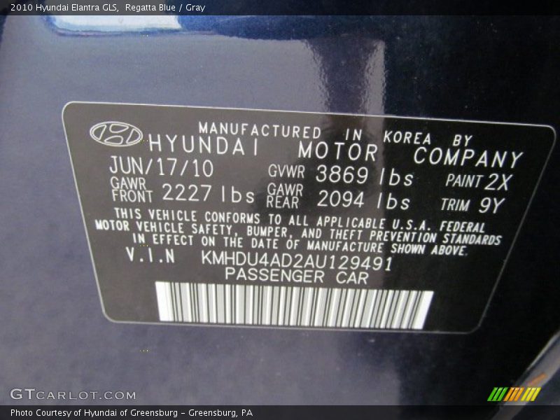 Regatta Blue / Gray 2010 Hyundai Elantra GLS