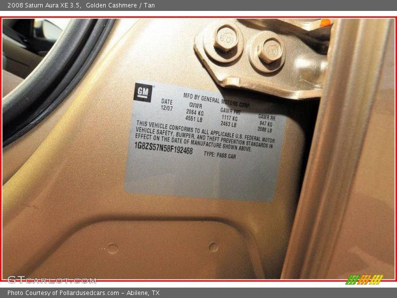 Golden Cashmere / Tan 2008 Saturn Aura XE 3.5