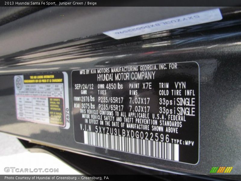 Juniper Green / Beige 2013 Hyundai Santa Fe Sport